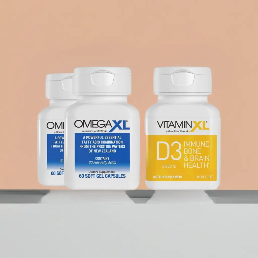 OmegaXL 120 Softgels (60 x 2 Pack) & VitaminXL D3 High Potency Daily Vitamin D 5000 IU 125mcg(30 Softgels)